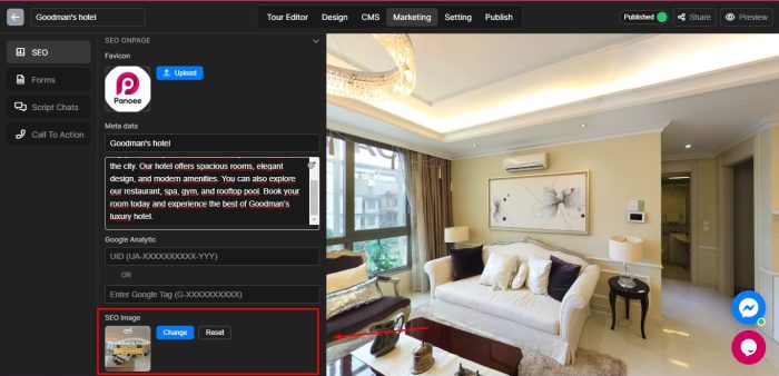 Make your virtual tour SEO thumbnail automatically with Panoee's SEO feature