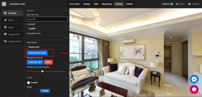 Make your virtual tour SEO thumbnail automatically with Panoee's SEO feature
