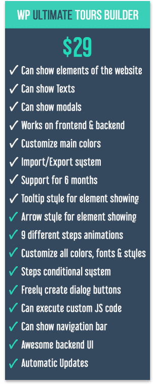 WP Ultimate Tours Builder Pricing